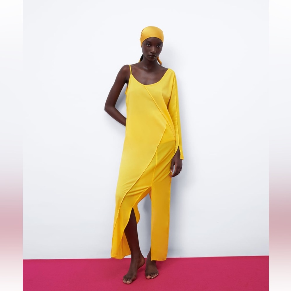 Zara asymmetric Gauze drees yellow